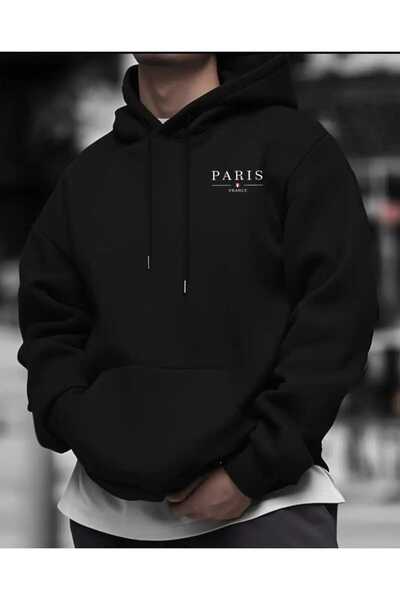 ORVIO Group Ανδρικό hoodie πολυτελείας – απλό σχέδιο, με το όνομα «PARIS»