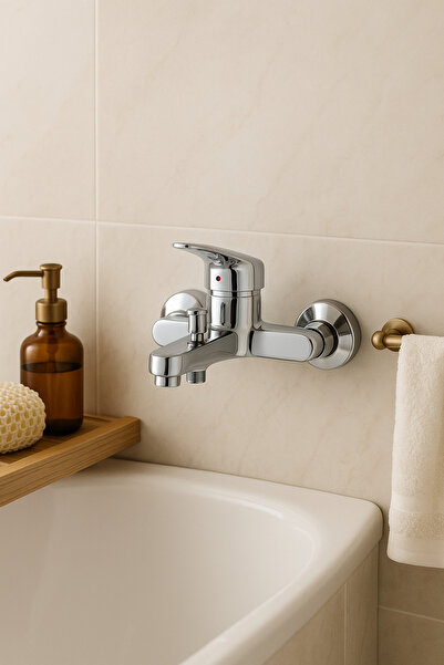 Saymir Krom Mix Banyo Bataryası Sıcak Soğuk Girişli 40'lık Kartuşlu - 2 Yıl Garantili