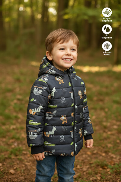 Merdia Hayvan Figürlü Içi Kürklü Kapşonlu Çocuk Montu