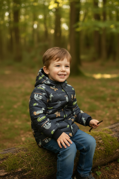 Merdia Hayvan Figürlü Içi Kürklü Kapşonlu Çocuk Montu