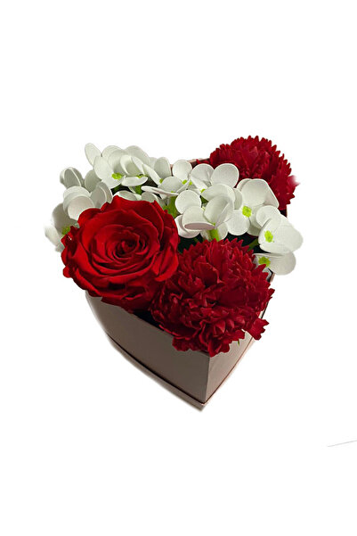 velve Aranjament Floral Pixie Pink cutie inima cu trandafir criogenat,hortensii si garoafe de sapun, Rosu
