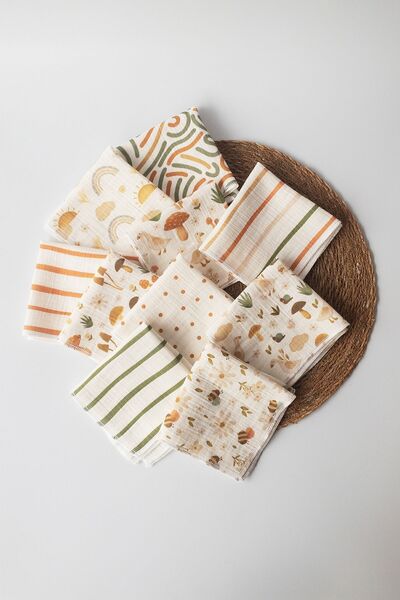 cekic kids Pack of 10 Patterned Muslin Baby Mouth Wipes 100% Cotton