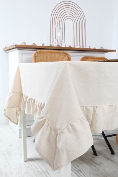 cotton maison Natural Ruffle Tablecloth Vintage 140x200 Cm