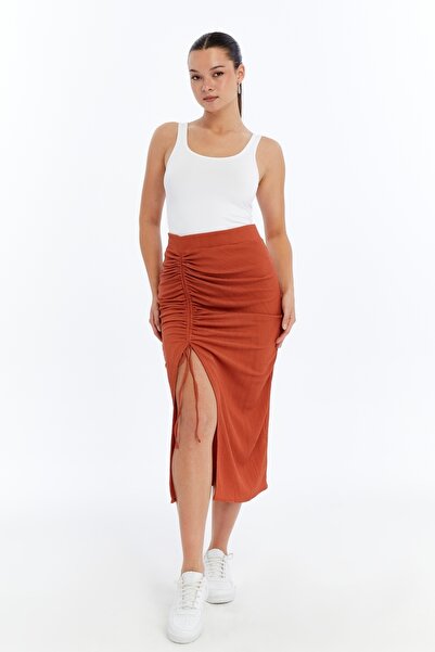 Maison La Femme Fusta de damă, cu șnur reglabil, cu fantă, lungime maxi