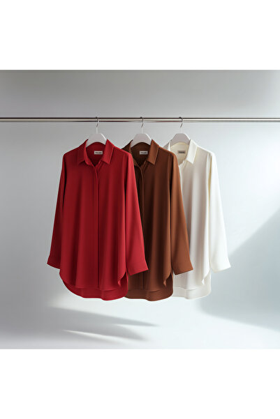 Hanezza Büyük Beden Klasik Jessica Kumaş Gömlek – Düz Kesim, Uzun Kol / TerraCotta