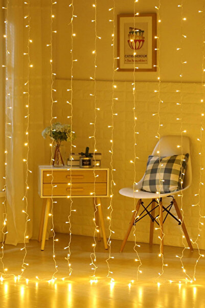 DekoRetro 2x2 Pilli 8 Fonksiyonlu 200 Led 10 Saçak Şerit Led Perde Led İp Led Suya Dayanıklı