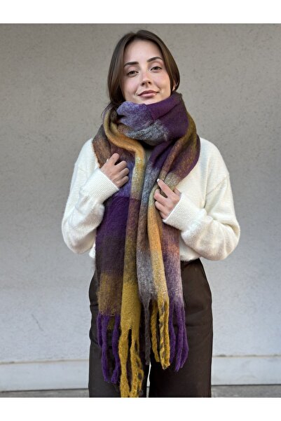 novon Angora Texture Color Block Thick Fringe Detailed Ultra Premium Soft Touch Viral Pinterest Scarf(220 X 40 cm)
