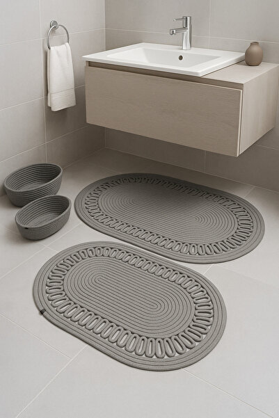 MaVaux Terra 4’lü Banyo Seti – 2’li Oval Paspas & 2’li Oval Sepet, Doğal Halat Dokuma, El Yapımı - Premium