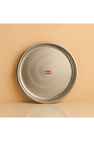 Metler Paslanmaz Çelik Sini 80cm Sofra Yemek Tepsisi Süper Kromajlı Sini 80 CM