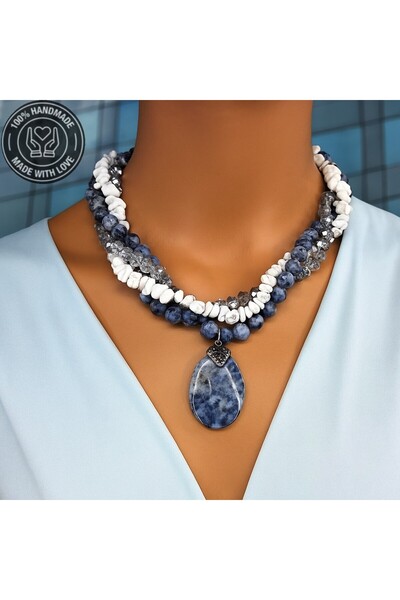 Asteria Elite قلادة سوداليت هاوليت كريستال 3 صفوف من المنطق والتركيز والوضوح ...