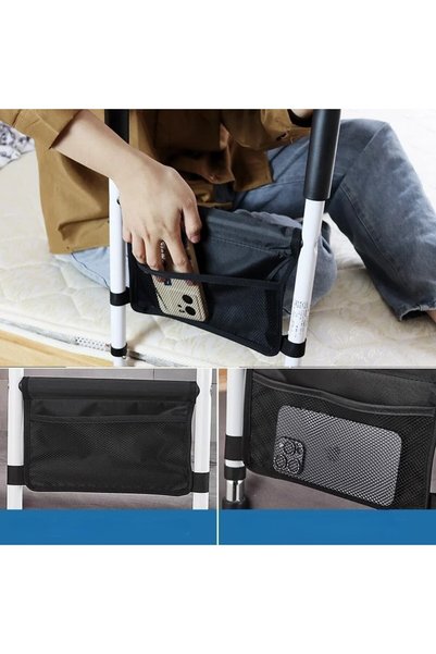 SENEX Cadru de pat cu mâner ergonomic și buzunar lateral, pentru vârstnici și persoane cu mobilitate redusă