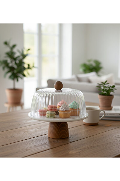 FARALYAHOME حامل كيك من الرخام مقاس 25 سم باللون الأبيض الطبيعي