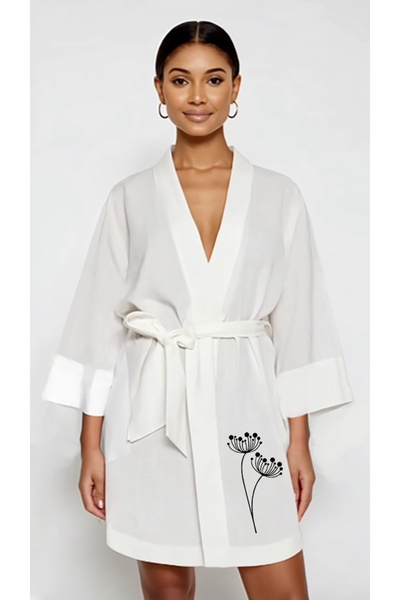 Kidilia White Muslin Kimono - Dandelion Pattern
