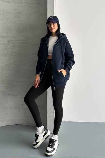 macharel jeans Φούτερ με κουκούλα με κουκούλα με μεταλλικό φερμουάρ με 3 κλωστές