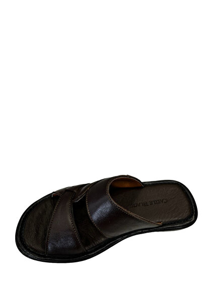 Castle Black 8521 Ανδρικές παντόφλες από γνήσιο δέρμα καφέ