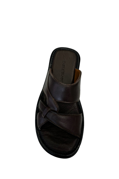 Castle Black 8521 Ανδρικές παντόφλες από γνήσιο δέρμα καφέ