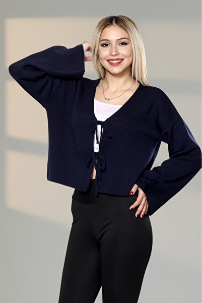 Gülce moda Kadın Önden Bağlamalı Oversize Triko Hırka