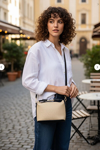 Glemix Toile Siyah Detaylı Kanvas Çift Askılı Kadın El Kol Ve Omuz Çantası