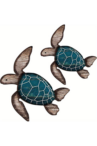 Choice لوحة جدارية خشبية على شكل سلحفاة باللون الرمادي الفاتح، مكونة من قطعتي...