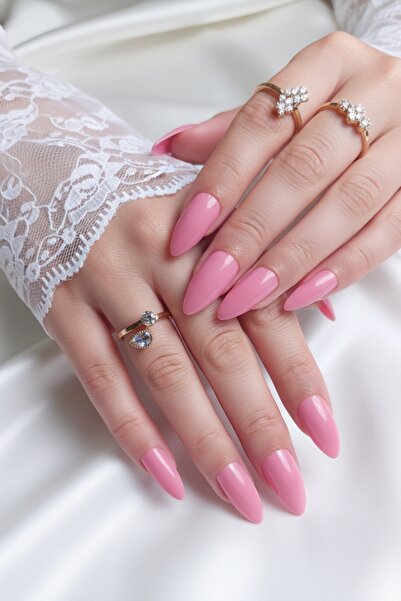 Easy Beauty 24 Adet Gül Pembe Badem Takma Tırnak Orta Uzun 814