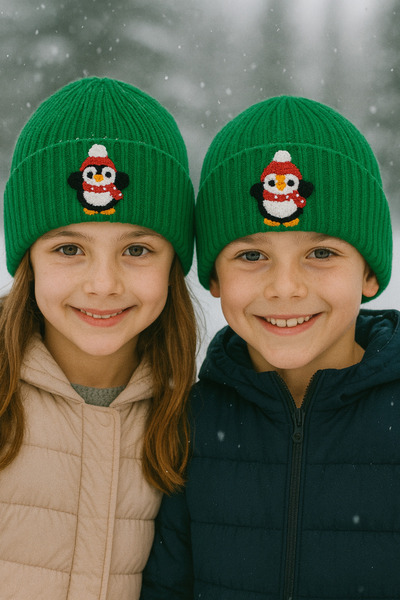 byebruketenci зелена детска барета с шал, луксозна вълнена шапка с мотив на п...