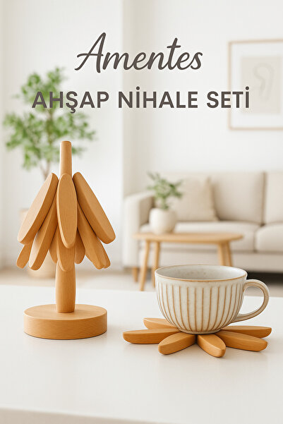 Amentes مجموعة من 3 قطع من مفارش خشب البامبو مع حامل، مقاومة للحرارة، قابلة للطي، مناسبة للأكواب والأواني