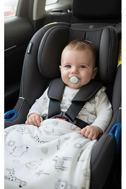 Lumos Trade Yenidoğan Bebek Organik Siyah Beyaz Safari Soft Kundak Uyku Tulumu 0-6 Ay - Önlük Hediyeli