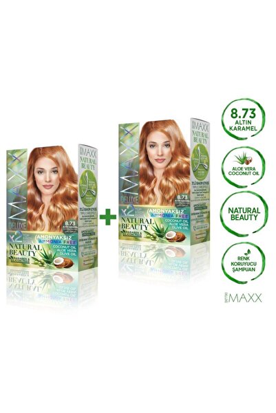 MAXX DELUXE 2'li Natural Beauty Amonyaksız Set Saç Boyası 8.73 Altın Karamel