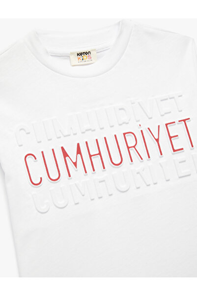 Koton Uzun Kollu Bisiklet Yaka Pamuklu Cumhuriyet Baskılı Tişört