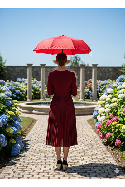 Gabbiano Kırmızı 8 Telli Tam Otomatik Rüzgara Dayanıklı Küçük Puantiye Desenl...