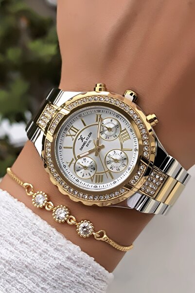 Daniel Klein Brand Gold Silver Color Women's Watch with Bracelet Gift
