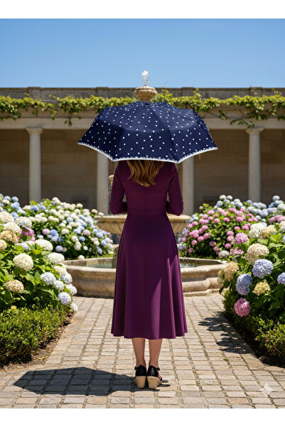 Gabbiano Lacivert 8 Telli Tam Otomatik Rüzgara Dayanıklı Puuantiye Desenli Şe...