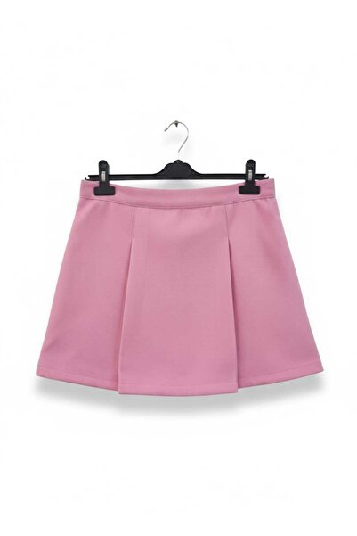 GigiTex Рожева якісна кашемірова міні-спідниця з дзвіночками, облягаючий крій, довжина 43 см, розмір 36-42
