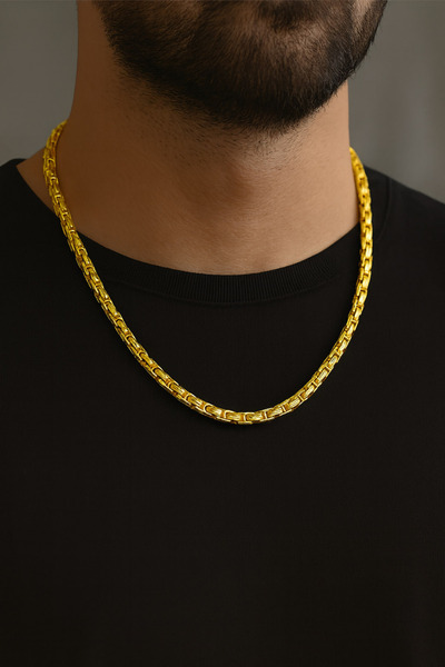 TREND COLLECTİON Erkek Gold Renk Çelik 5 Mm Zincir Kral Kolye