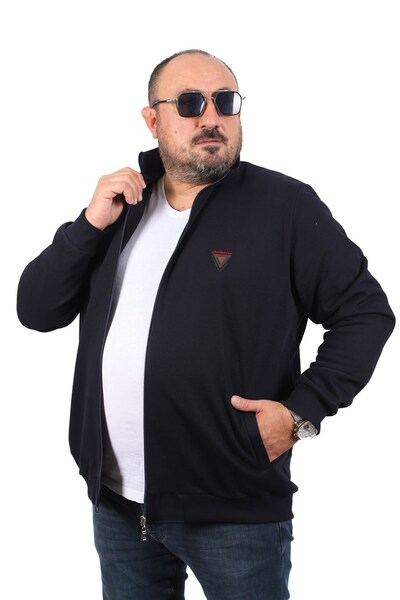 MocGrande Великий розмір кардиган на блискавці Approval 22723-синій