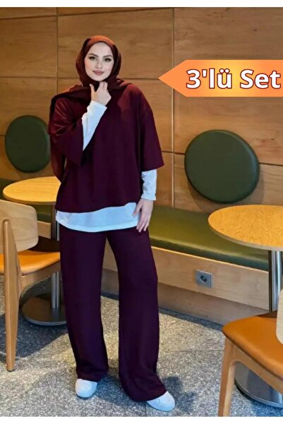 New Lune Women's Clothing 3-Piece Set, Scuba Fabric, High-Waist Pants with Pockets and Wide Legs, Casual Stylish Combination