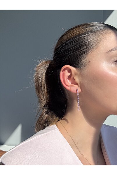 Ressia Trapez Taşlı Pembe Su Yolu Küpe