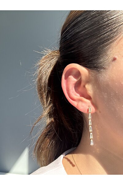 Ressia Trapez Taşlı Beyaz Su Yolu Küpe