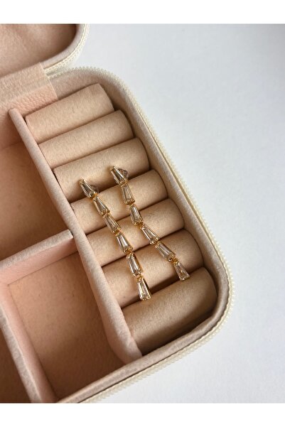 Ressia Trapez Taşlı Beyaz Su Yolu Küpe