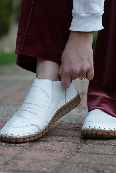 İNZE AYAKKABI White Genuine Leather Casual Shoes - Model Name Sophia