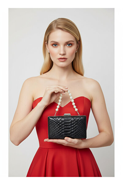 Biçanta Culoare Neagră Anaconda Model Mat Elegantă și Luxoasă Geantă Rochie d...