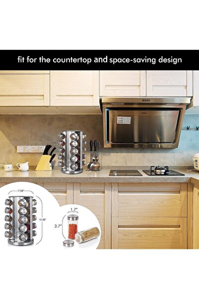 HYG Revolving Spice Rack Organizer, Stainless Steel Countertop Organizer with 20 Jars