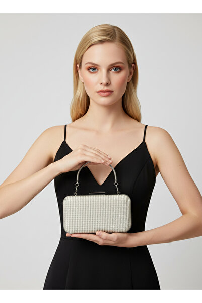 Biçanta Ecru Color Glitter Wire Wrapping Women's Evening Dress Bag Wedding En...