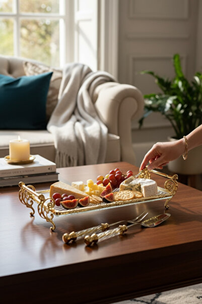 ROY KING DİKDÖRTGEN 37*20 CM KULPLU SUNUM TABAK GOLD