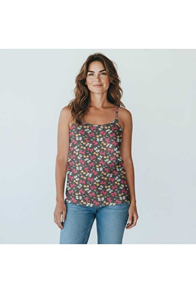 ESTA STORE Red and Gray Ribbon-Patterned Tank Top with Straps