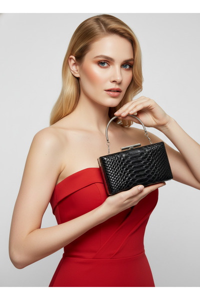 Biçanta حقيبة فستان سهرة نسائية أنيقة وفاخرة منقوشة باللون الأسود من أنكادونا...