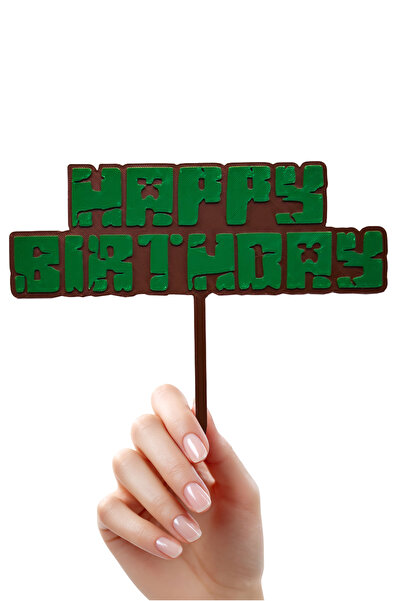 DECOROMA Minecraft Temalı Pasta Üstü Yazısı Happy Birthday (Doğum Günü Pasta ...