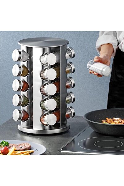 Orginal منظم رف توابل مع 20 برطمانًا، رف دوار من الفولاذ المقاوم للصدأ لطاولة...