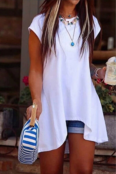 Omarı   Women's Short Sleeve Asymmetrical Viscose Fabric Blouse