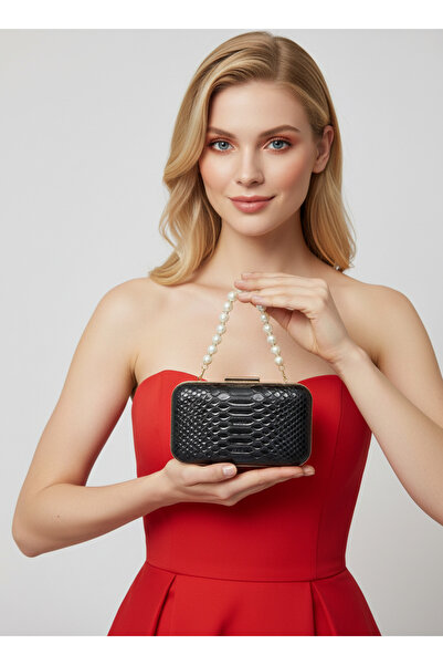 Biçanta Culoare Neagră Anaconda Model Mat Elegantă și Luxoasă Geantă Rochie d...